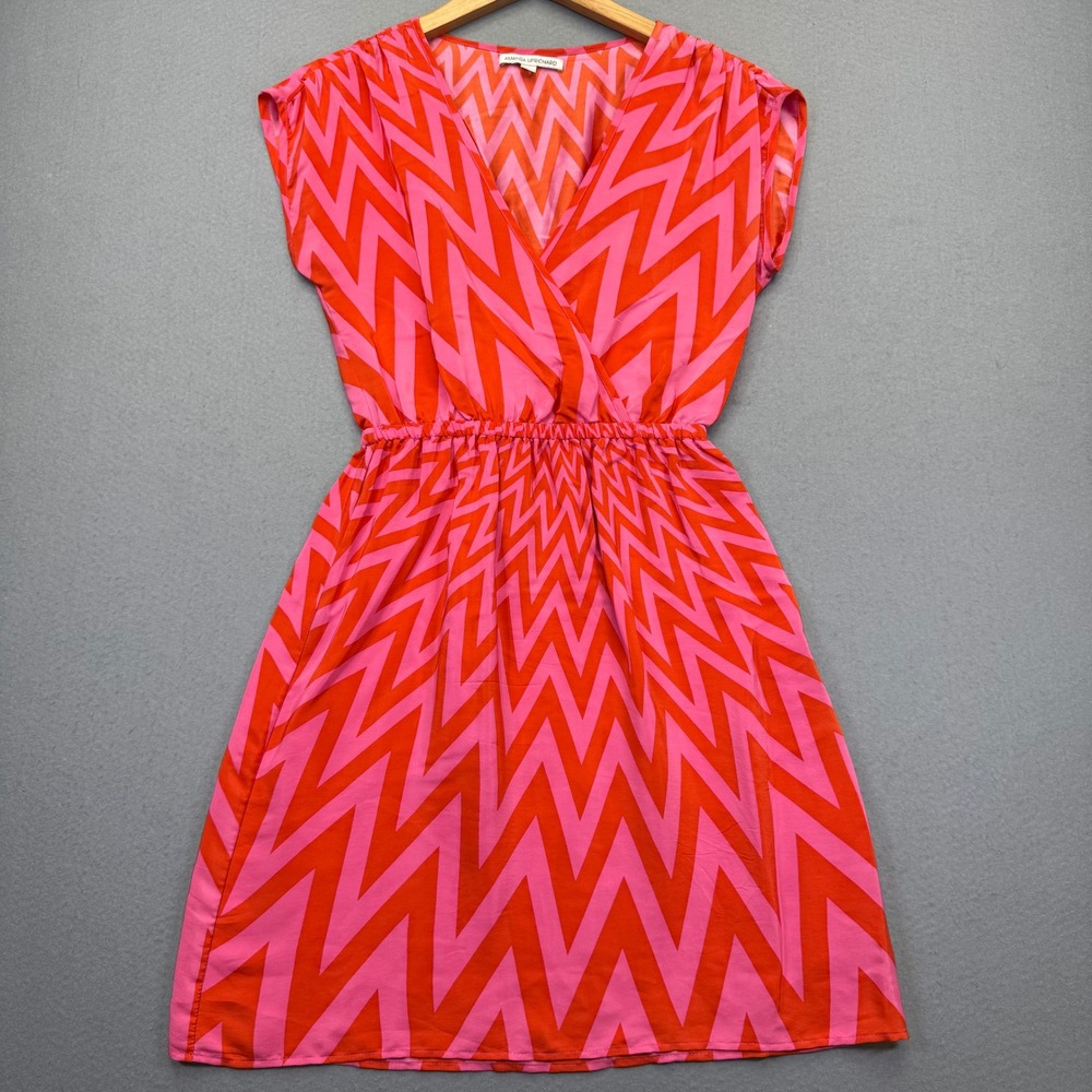 Amanda Uprichard Silk‎ Chevron Faux Wrap Mini Dress Pink Orange Size P Small